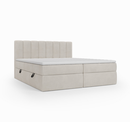 Lit BOXSPRING - avec tête de lit couture, coffre, matelas type boxbed à ressorts ensachés et surmatelas inclus - Couleur gris foncé - TRADITION