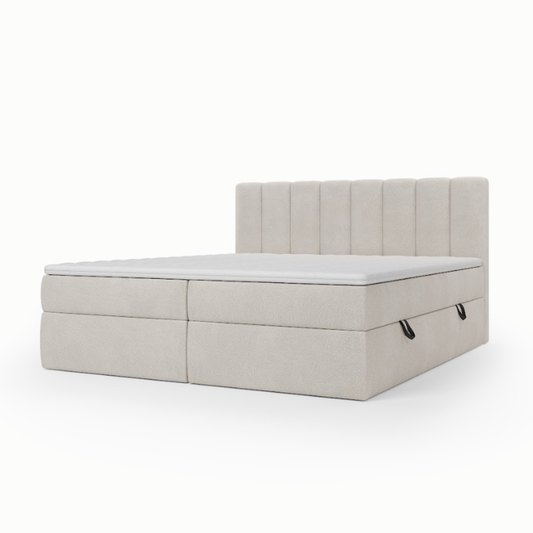 Lit BOXSPRING - avec tête de lit couture, coffre, matelas type boxbed à ressorts ensachés et surmatelas inclus - Couleur gris foncé - TRADITION