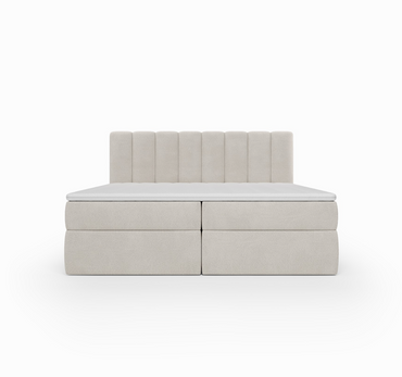 Lit BOXSPRING - avec tête de lit couture, coffre, matelas type boxbed à ressorts ensachés et surmatelas inclus - Couleur gris foncé - TRADITION