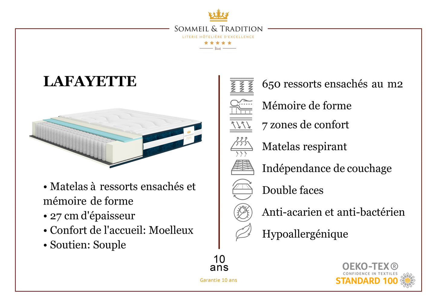 Pocket spring and memory foam mattress - LAFAYETTE 27cm