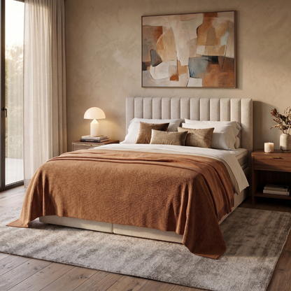 Lit BOXSPRING ROCHELLE - Avec tête de lit, coffre intégré, matelas ressorts ensachés inclus