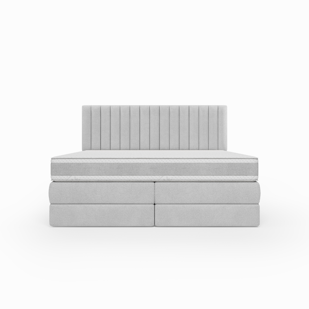 Lit BOXSPRING ROCHELLE - Avec tête de lit, coffre intégré, matelas ressorts ensachés inclus