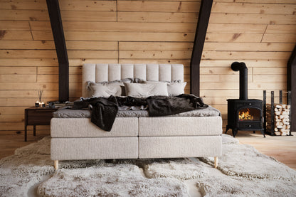 Lit BOXSPRING type BOXBED SOMMEIL - Avec tête de lit, coffre intégré, matelas ressorts ensachés et surmatelas inclus