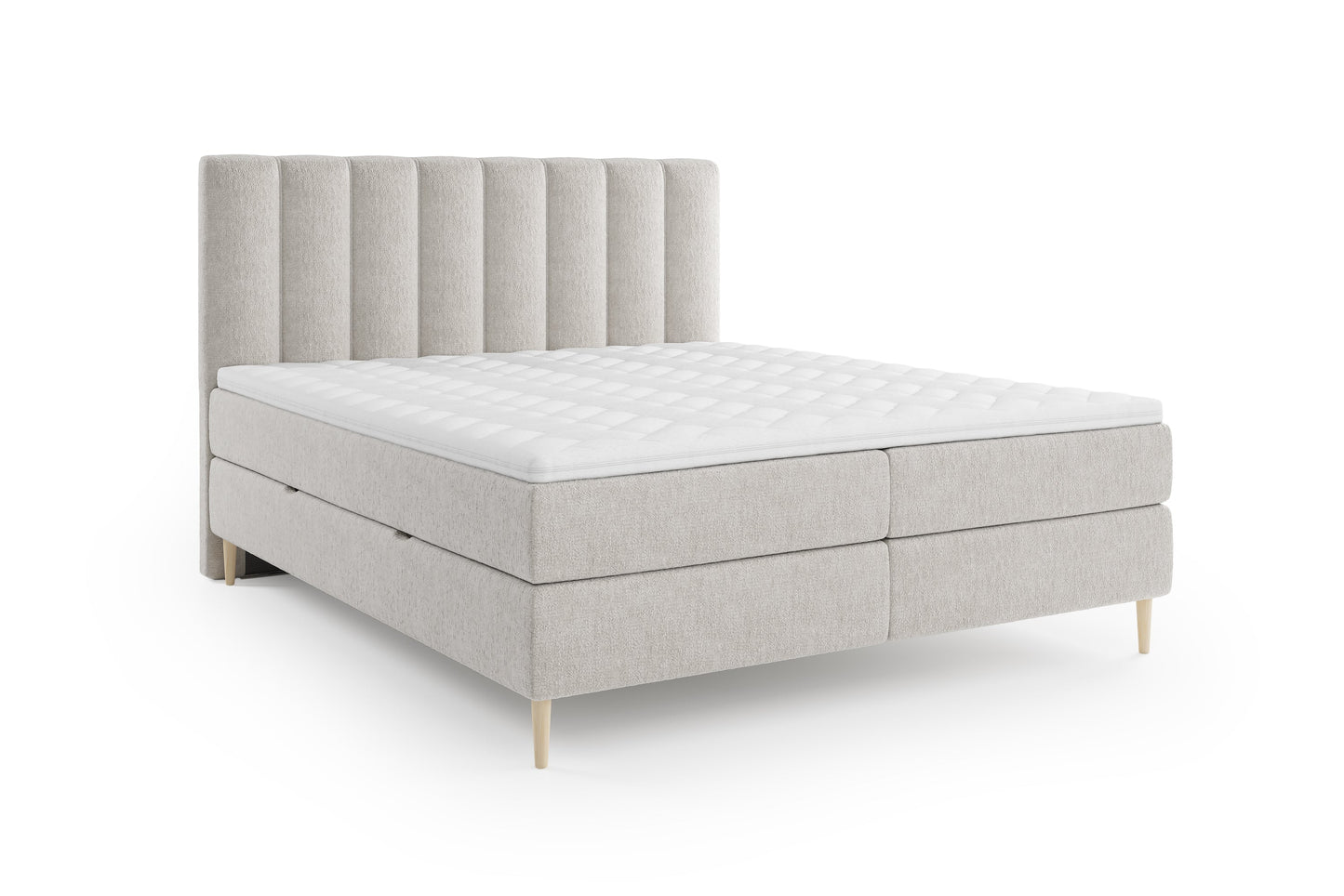 Lit BOXSPRING type BOXBED SOMMEIL - Avec tête de lit, coffre intégré, matelas ressorts ensachés et surmatelas inclus
